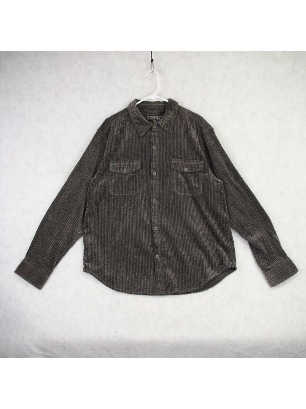 True Grit Mens Textured Charcoal Cord Overshirt Sz XL Double Chest Pockets NWT